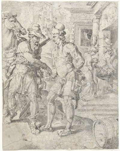 O bom samaritano paga ao estalajadeiro
Parábola do Bom Samaritano (título da série) de Dirck Volckertsz. Coornhert