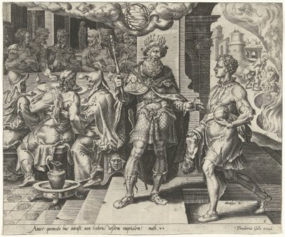 Punição do homem sem traje de casamento
Parábola de um banquete de casamento (título da série) de Dirck Volckertsz. Coornhert