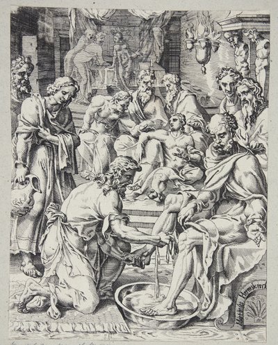 Cristo lavando os pés dos discípulos de Dirck Volckertsz. Coornhert