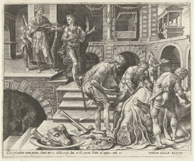 Preparativos para a festa de casamento Parábola de um banquete de casamento (título da série) de Dirck Volckertsz. Coornhert