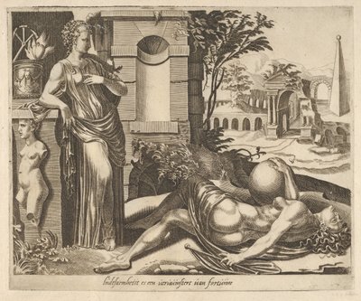 Paciência como o vencedor sobre a fortuna de Seis provérbios sobre a fortuna, ca. 1560. de Dirck Volkertsen Coornhert