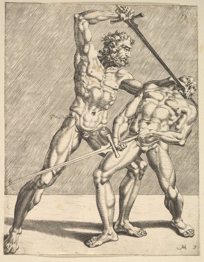 Dois esgrimistas, de esgrimistas, placa 7, 1552 de Dirck Volkertsen Coornhert