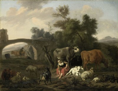 Paisagem com pastores e gado de Dirck van Bergen