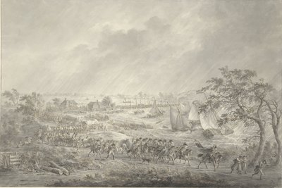 Travessia das tropas inglesas e hanoverianas de Nijmegen para a Quaresma através da ponte sobre o rio Waal, 7 de Novembro de 1794 de Dirk Langendijk