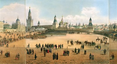 St. Basils Catedral visto do Kremlin, de um panorama de Moscou, gravado por Philippe Benoist 1813-c.1905 e Aubrun, pub. por Lemercier, c.1840 detalhe lito de 105095 de Dmitri Indieitzeff