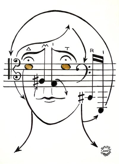 Dmitri "Smirnoff" - retrato do compositor russo, desenhado com notação musical de Dmitri Smirnov