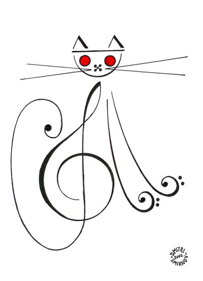 Gato musical - um gato desenhado com notação musical de Dmitri Smirnov