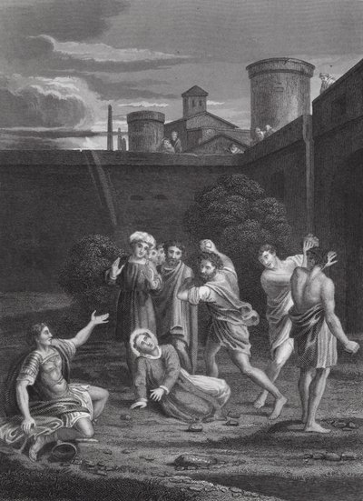 O apedrejamento de Santo Estêvão, Actos, cap. VII, vs. 54, 60 (gravura) de Domenichino (1581 1641) (after)