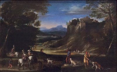 Paisagem arborizada com cena de caça de Domenichino (1581 1641)