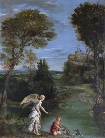 Paisagem com Tobias a agarrar o peixe de Domenichino