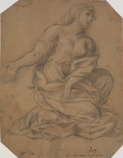 Putti, um anjo em meia figura e cabeça de mulher. Estudo para a Anunciação de Maria de Domenichino