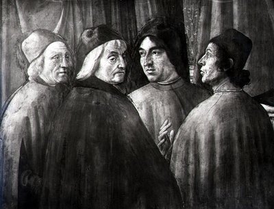 Zacarias no Templo, detalhe do grupo masculino de Domenico Ghirlandaio