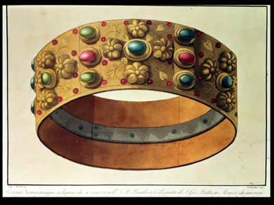 A coroa de ferro da Lombardia que coroou Carlos Magno em 777 e Napoleão em 1805 na catedral de Milão, gravada por D. Landini (água-tinta) de Domenico (after) Landini