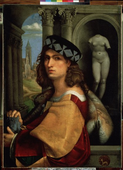 "Retrato de um homem ou Auto-retrato" Pintura de Domenico di Bernardo Capriolo (Caprioli) (1494-1528) 1512 Dim. 117x85 cm Museu Hermitage, São Petersburgo (São Petersburgo) de Domenico (attr.to) Capriolo