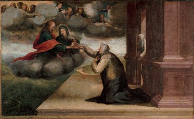 Altarpe dos estigmas de Santa Catarina. Detalhe do Predelle: O casamento místico de Santa Catarina de Siena. Pintura de Domenico Beccafumi (1486-1551) de Domenico Beccafumi