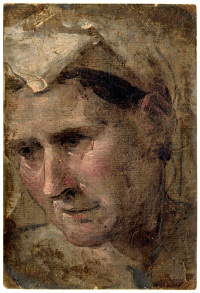 Beccafumi - Cabeça de uma mulher idosa olhando para baixo para a esquerda Óleo sobre papel, 1953,1212.4 de Domenico Beccafumi