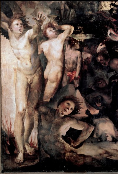 São Miguel perseguindo anjos rebeldes (Fall of Rebel Angels), detalhe. Pintura de Domenico Beccafumi (1486-1551) de Domenico Beccafumi