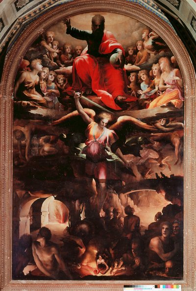 Saint Michael Chasing Rebel Angels Pintura de Domenico Beccafumi (1486-1551) 1526-1530 aproximadamente. Sol. 348x225 cm. Siena, Igreja de San Niccolo al Carmine de Domenico Beccafumi
