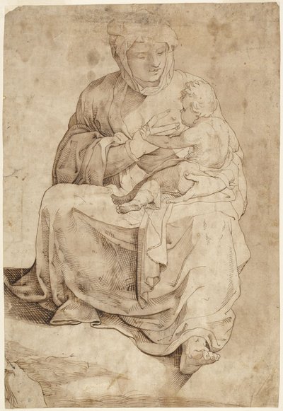 Madona sentada a amamentar o Menino, de um painel de piso com incrustações na Catedral de Siena de Domenico Beccafumi