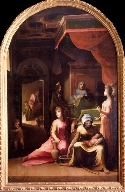 O nascimento da virgem (Pintura, c.1540-1543) de Domenico Beccafumi