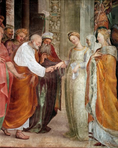 O casamento da Virgem, detalhe. Pintura de Domenico Beccafumi (1486-1551) de Domenico Beccafumi