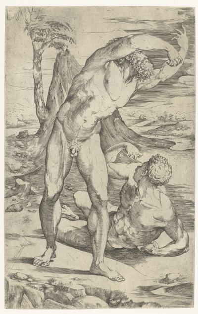 Dois homens nus em uma paisagem de Domenico Beccafumi