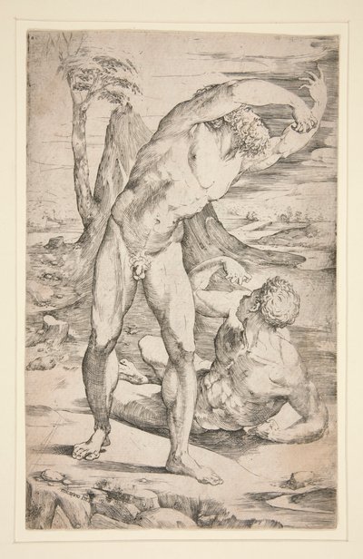 Dois homens nus em uma paisagem de Domenico Beccafumi