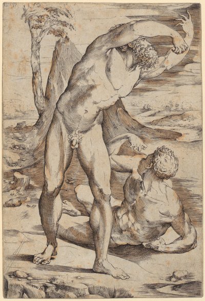 Dois homens nus numa paisagem de Domenico Beccafumi