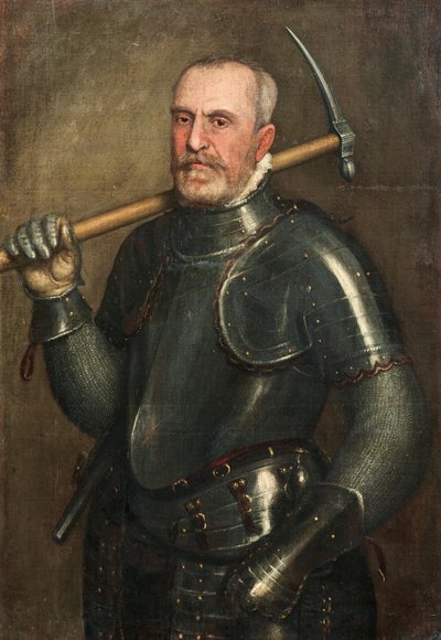 Retrato de Giulio Savorgnan 1510-1595 com Picareta, c. 1565. de Domenico Brusasorzi