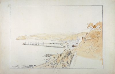 Porto Maurizio visto de Oneglia, ca 1859,por Pasquale Domenico Cambiaso (1811-1894), Itália Lápis e aguarela. de Domenico Cambiaso