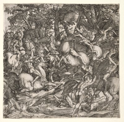 Batalha de homens nus, 1517. de Domenico Campagnola