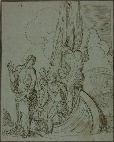 Cristo andando sobre as águas, Pedro seguindo de Domenico Campagnola