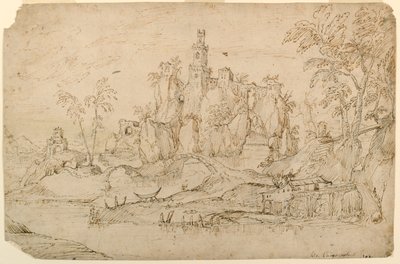 Paisagem de fantasia com moinho de água de Domenico Campagnola