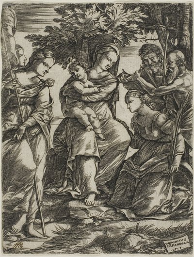 Virgem e Menino com Santos de Domenico Campagnola
