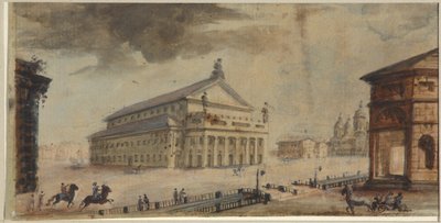 O Teatro São Petersburgo Imperial Bolshoi Kamenny - Domenico Felice Lamoni (1745-1830). Aquarela e cor branca sobre papel, antes de 1783. Museu Estadual de História de São Petersburgo de Domenico Felice Lamoni