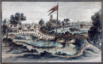Vista do Parque Pavlovsk com o Hospital de Santa Maria Madalena, c.1783 (wc no papel) de Domenico Felice Lamoni