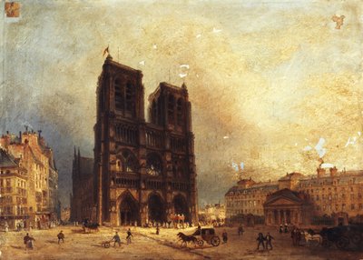Vue du parvis de Notre-Dame, cerca de 1835, cerca de 1835 (óleo sobre tela) de Domenico Ferri