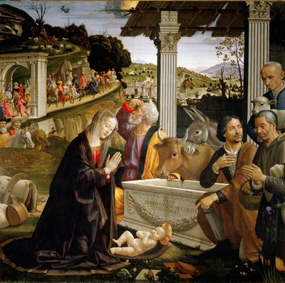 Adoração dos Pastores Pintura de Domenico Ghirlandaio (1449-1494) 1483-1485 Sol. 167x167 cm Capella Sassetti, Santa Trinita, Florença de Domenico Ghirlandaio