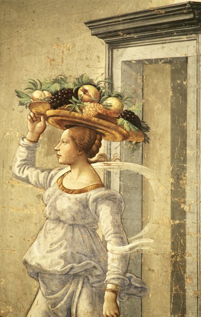 Mulher carregando frutas, do nascimento de São João Batista de Domenico Ghirlandaio