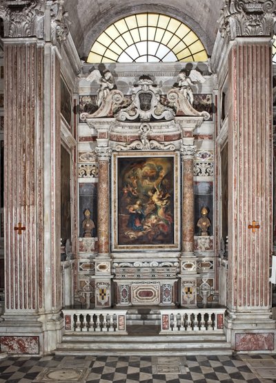 Anunciação, altar, sexta capela, c.1679 (óleo sobre tela) 345 x 200 cm de Domenico I Piola