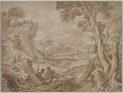 Paisagem com pastores, c. 1700 de Domenico I Piola