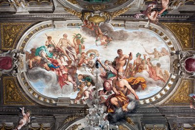 A oferta a Júpiter das chaves do Templo de Jano (ou Alegoria da Paz), teto do nobre andar,
c.1665 (fresco) de Domenico I Piola