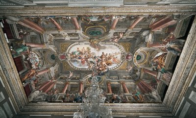 A oferta a Júpiter das chaves do Templo de Jano (ou Alegoria da Paz), teto do nobre andar,
c.1665 (fresco) de Domenico I Piola