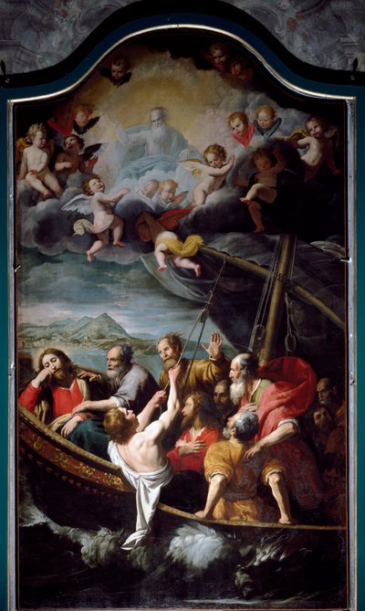 São Nicolau acalma a tempestade. Pintura de Domenico Fiasella dit il Sarzana (1589-1669) Sestri Ponente, Igreja de Santa Maria dell