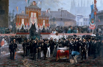 Cerimônia de lançamento da pedra fundamental da Galleria Victor Emmanuel II em Milão, 7 de março de Domenico Induno