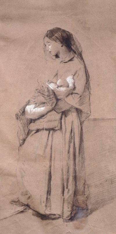 Mãe abandonada, por Domenico Induno, lápis sobre papel de Domenico Induno