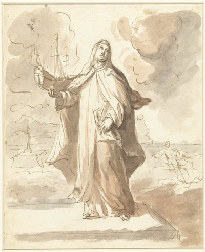 Santa Brigitta, de pé com nave na mão direita de Domenico Mondo