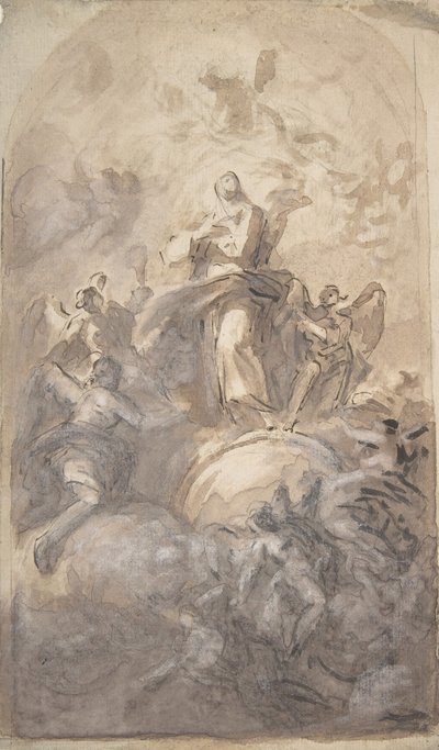 A Virgem Imaculada em Glória Reto, Esboço de uma Parte de uma Perna e um Verso da Mão, 1723-1806. de Domenico Mondo