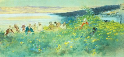 Boa notícia, por Domenico Morelli (1826-1901), guache sobre papel, 33x69 cm de Domenico Morelli