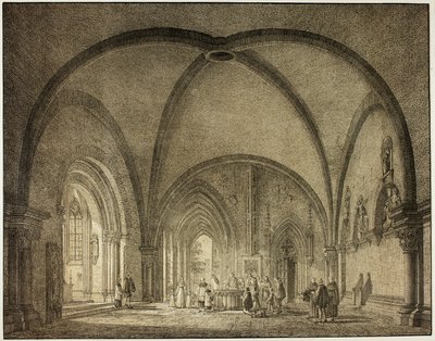 Baptismal Hall e Claustros na Catedral de Mainz, da coleção de edifícios medievais memoráveis na Alemanha de Domenico Quaglio